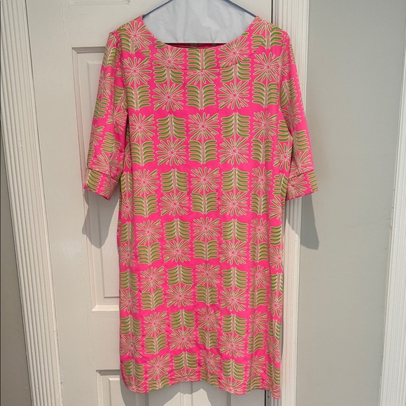 Sailor Sailor Vibrant Pink and Green Floral Dress XL Stretchy Thick - Picture 3 of 10